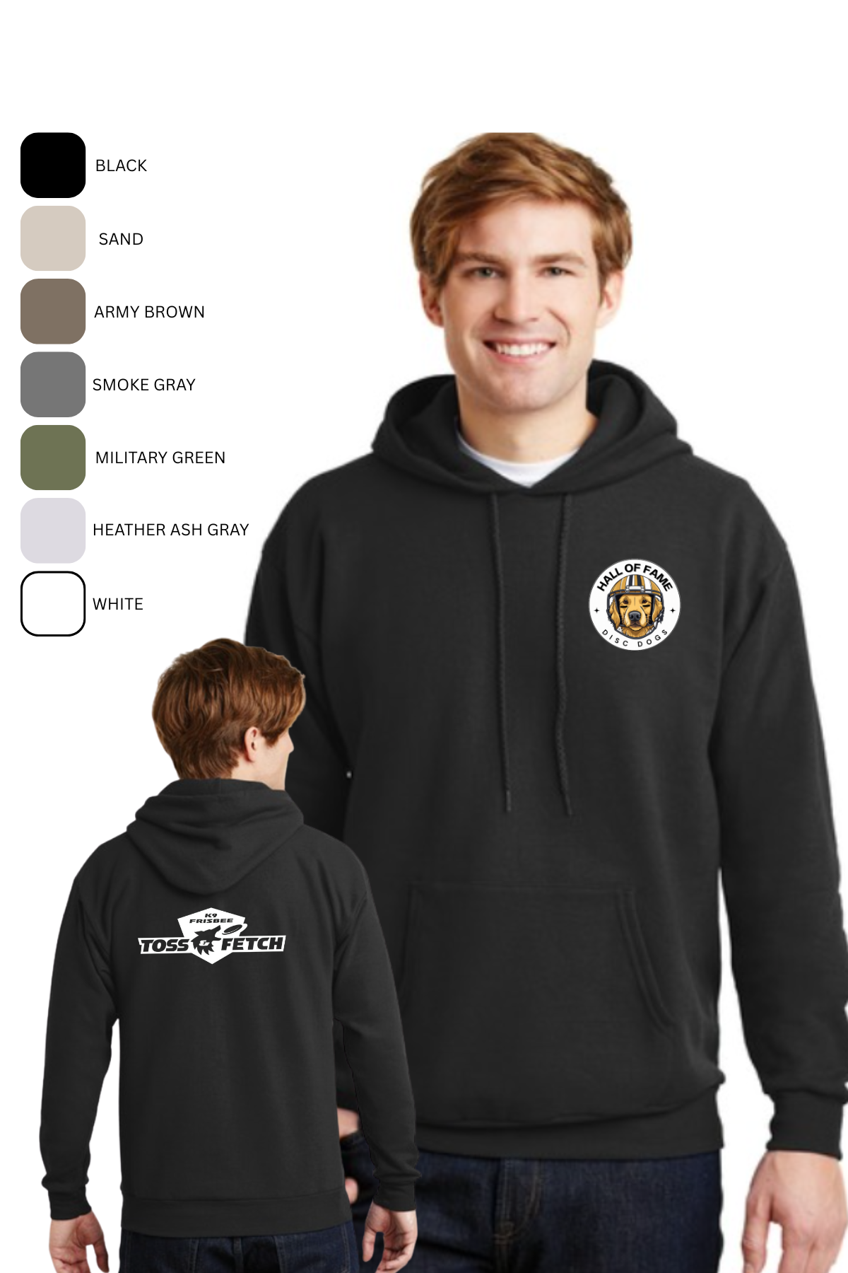 Unisex Hooded Crewneck Pocket Logo with Back Design