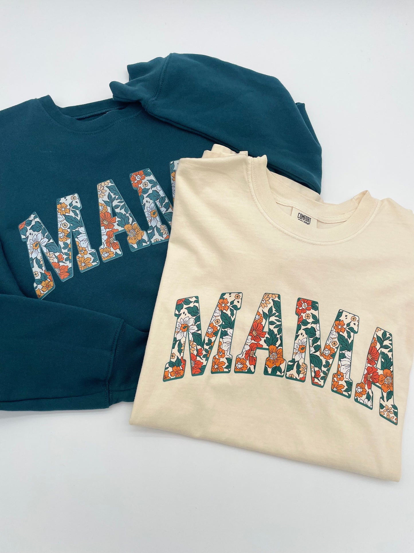 Blue Floral Mama Crewneck + Tee